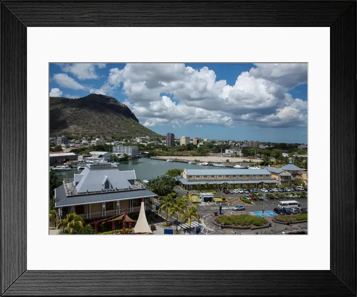 Framed Print : Mauritius, Capital city of Port Louis. Popular Le Caudan waterfront and harbor area Framed Print : Mauritius, Capital city of Port Louis. Popular Le Caudan waterfront and harbor area