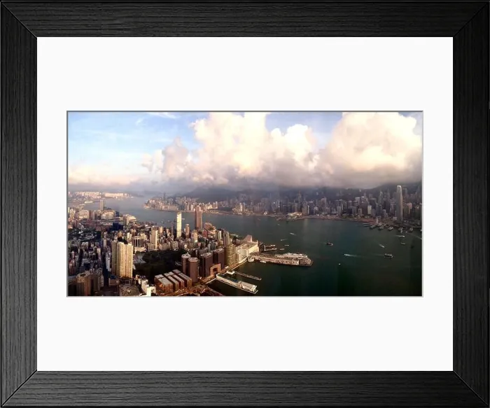 Framed Print : A panoramic view of Victoria Harbour, Kowloon and Hong Kong island as seen from the top floor of the ICC tower Framed Print : A panoramic view of Victoria Harbour, Kowloon and Hong Kong island as seen from the top floor of the ICC tower