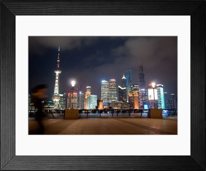 Framed Print : night view on Pudong skyline seen from the Bund in Shanghai, China