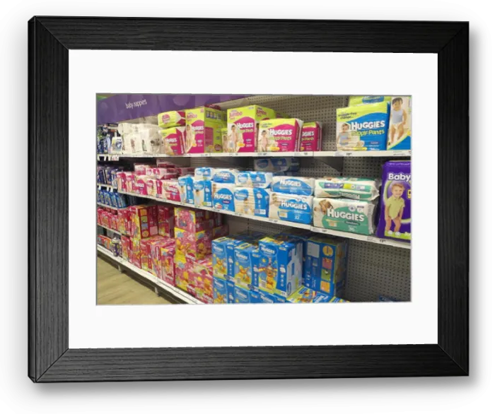 Framed Print : Nappies on sale interior of a Woolworths supermarket retail store in sydney new south wales australia Framed Print : Nappies on sale interior of a Woolworths supermarket retail store in sydney new south wales australia