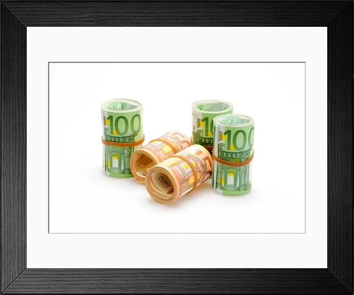Framed Print : Different Euro banknotes in rolls, 50 Euro, 100 Euro Framed Print : Different Euro banknotes in rolls, 50 Euro, 100 Euro