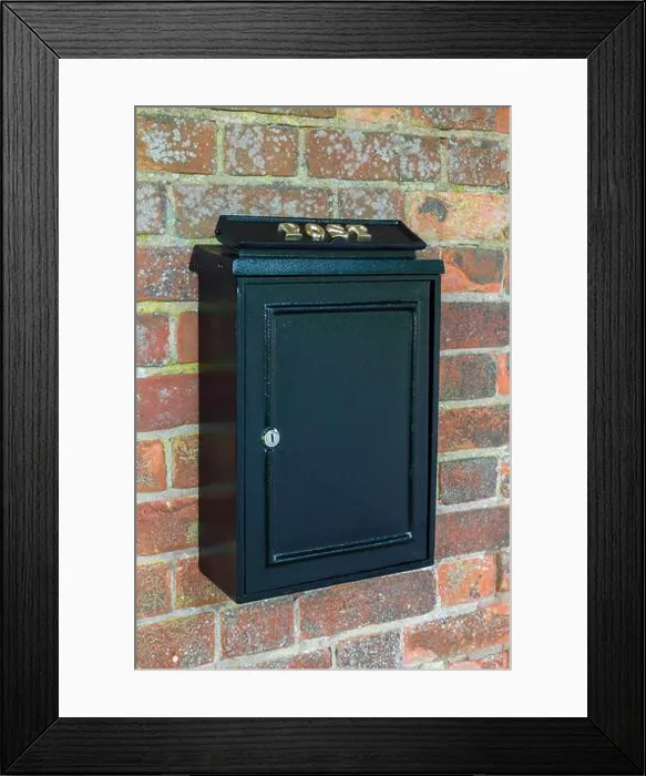 Framed Print : Vintage black post box or letterbox on a brick wall in England, UK Framed Print : Vintage black post box or letterbox on a brick wall in England, UK