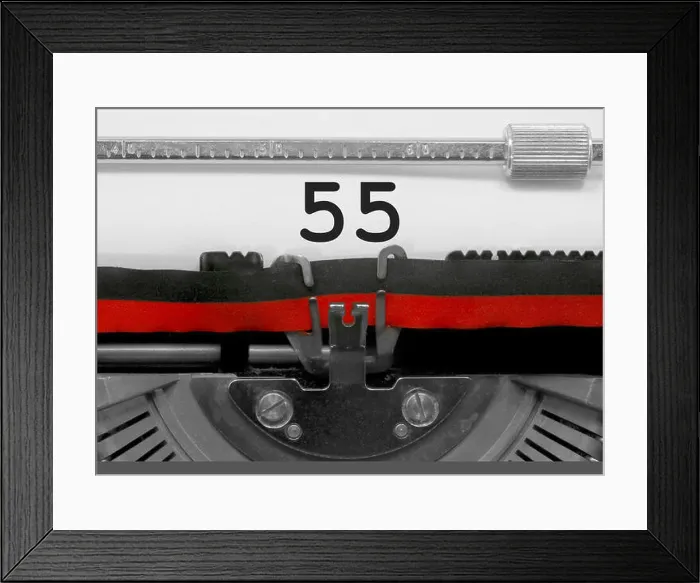 Framed Print : 55 Number text written by an old typewriter on white sheet Framed Print : 55 Number text written by an old typewriter on white sheet