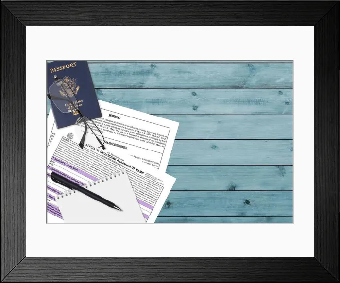 Framed Print : Department of State form DS60 Affidavit Regarding a change of name lies on table and ready to fill Framed Print : Department of State form DS60 Affidavit Regarding a change of name lies on table and ready to fill