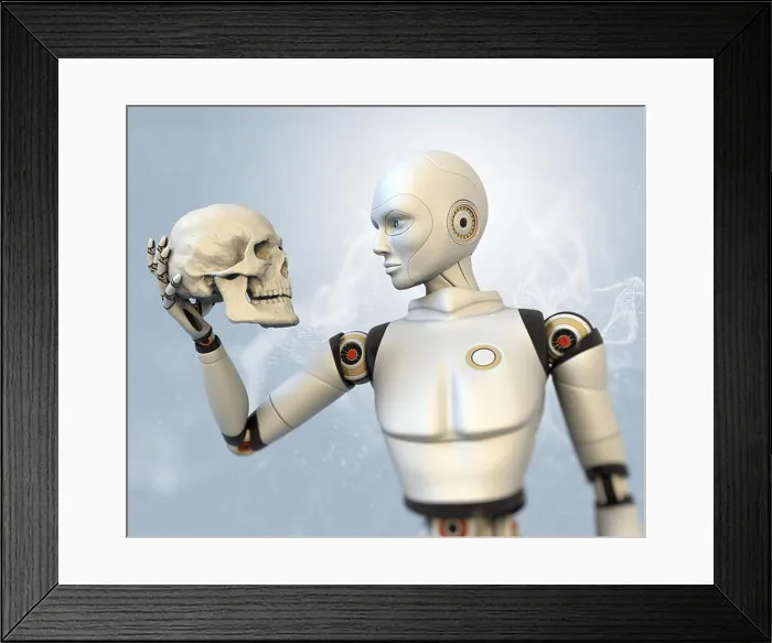 Framed Print : Cyborg with human skull in his hand Framed Print : Cyborg with human skull in his hand