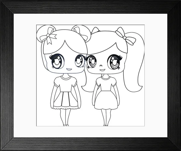 Framed Print : anime girls icon over white background, vector illustration Framed Print : anime girls icon over white background, vector illustration
