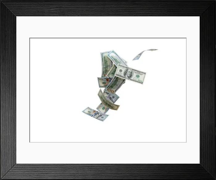 Framed Print : American money, falling cash. Flying hundred dollars