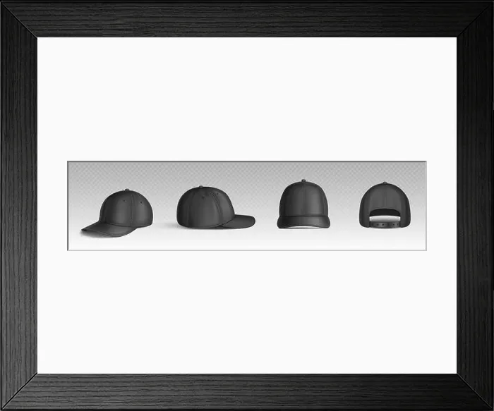Framed Print : Black isolated baseball cap vector mockup template Framed Print : Black isolated baseball cap vector mockup template