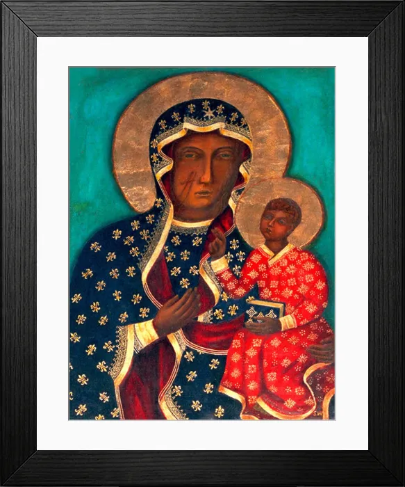 Framed Print : Painting of Black Madonna holding baby Jesus. Poznan Poland East Eastern Europe Framed Print : Painting of Black Madonna holding baby Jesus. Poznan Poland East Eastern Europe