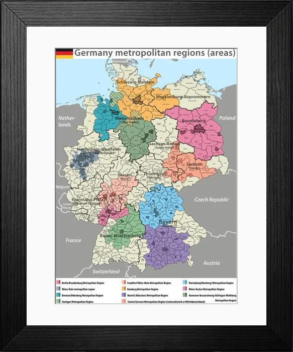 Framed Print : vector high detailed map of Germany metropolitan regions (areas) Framed Print : vector high detailed map of Germany metropolitan regions (areas)