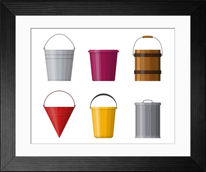 Framed Print : Different buckets set isolated on white background Framed Print : Different buckets set isolated on white background