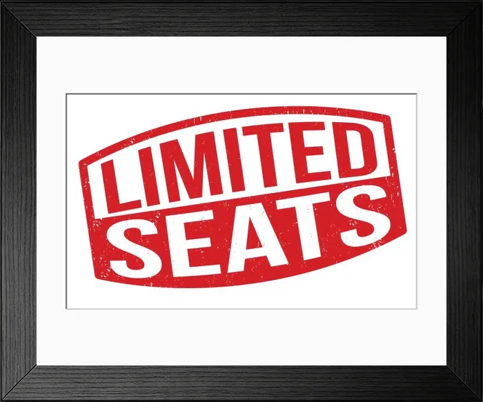Framed Print : Limited seats grunge rubber stamp on white background, vector illustration