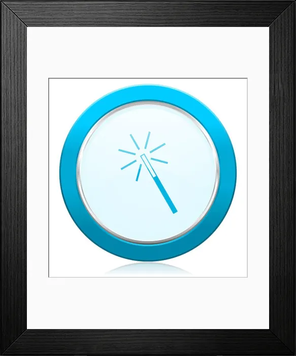 Framed Print : Magic wand blue chrome silver metallic border web icon Framed Print : Magic wand blue chrome silver metallic border web icon