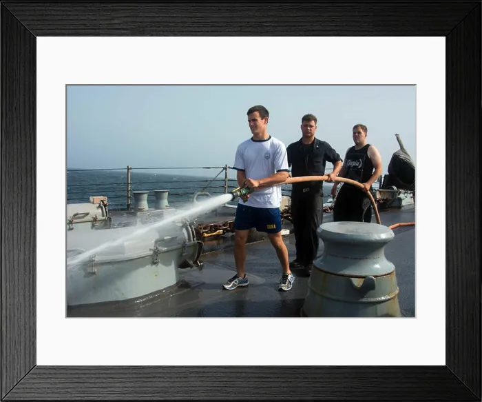 Framed Print : Sailors perform a freshwater wash-down on the guided-missile destroyer USS Mason (DDG 87) Framed Print : Sailors perform a freshwater wash-down on the guided-missile destroyer USS Mason (DDG 87)