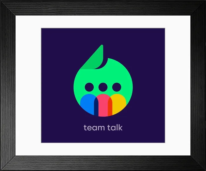 Framed Print : Team talk speech bubble logo. Unique design color transitions. Public speaking channel logo template. vector Framed Print : Team talk speech bubble logo. Unique design color transitions. Public speaking channel logo template. vector