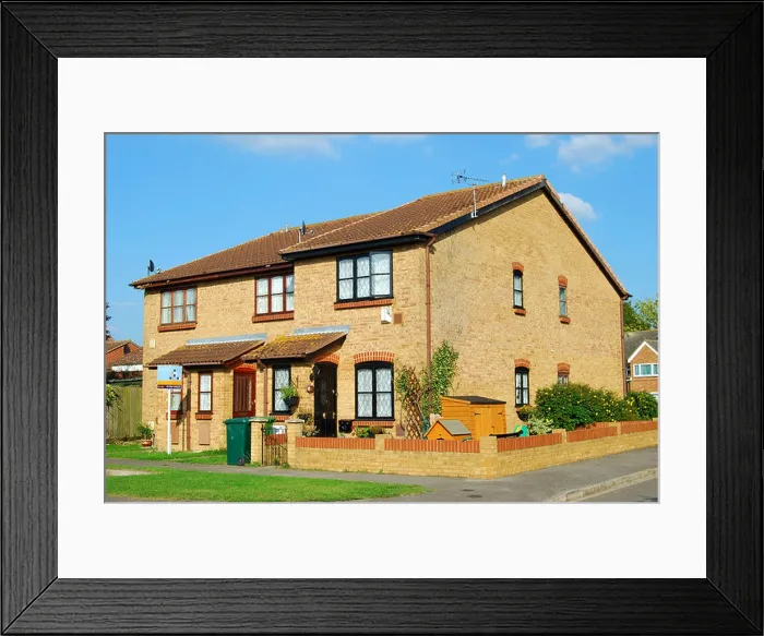 Framed Print : Semi-detached houses on housing estate, Stanwell Moor, Surrey, England, United Kingdom Framed Print : Semi-detached houses on housing estate, Stanwell Moor, Surrey, England, United Kingdom