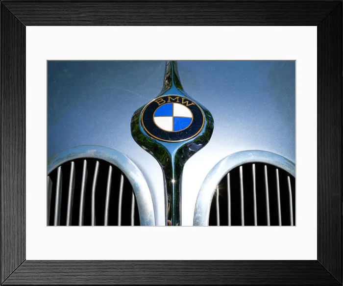 Framed Print : Berlin, Germany- june 09, 2018: Car design detail and BMW logo / brand name closeup on oldtimer automobile Framed Print : Berlin, Germany- june 09, 2018: Car design detail and BMW logo / brand name closeup on oldtimer automobile