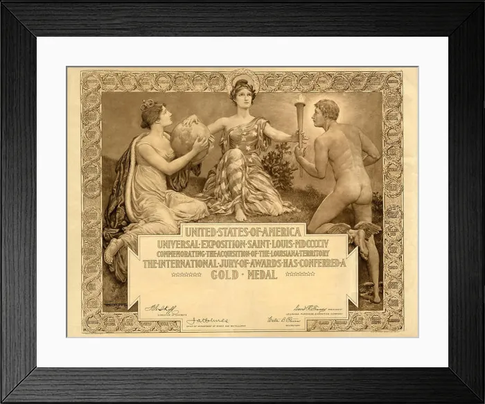 Framed Print : This blank Gold Medal certificate from the 1904 Louisiana Purchase Exposition reflects the prestige Framed Print : This blank Gold Medal certificate from the 1904 Louisiana Purchase Exposition reflects the prestige