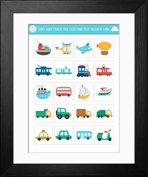 Framed Print : Find the odd one out. Transportation logical activity for kids Framed Print : Find the odd one out. Transportation logical activity for kids