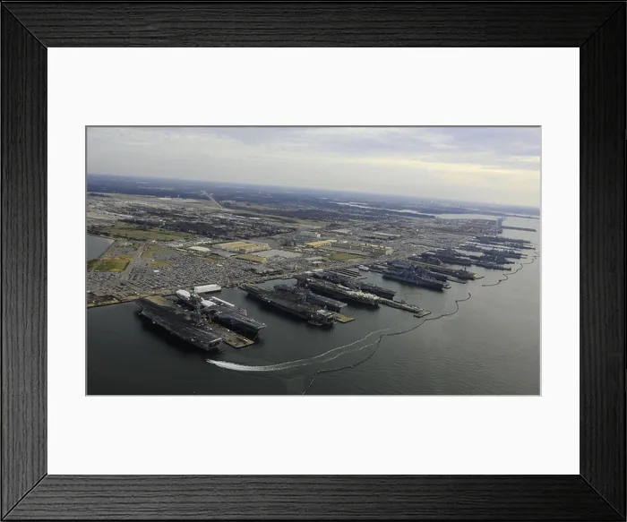 Framed Print : Six amphibious ships and five aircraft carriers are moored at Norfolk Framed Print : Six amphibious ships and five aircraft carriers are moored at Norfolk
