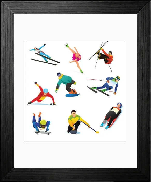 Framed Print : A vector illustration of Winter Sports Cliparts Icons
