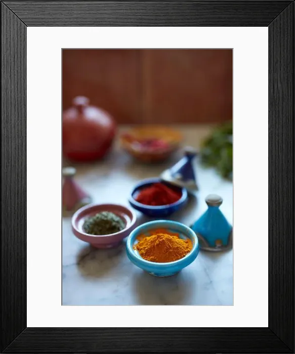 Framed Print : Spices in Moroccan miniature tajines Framed Print : Spices in Moroccan miniature tajines