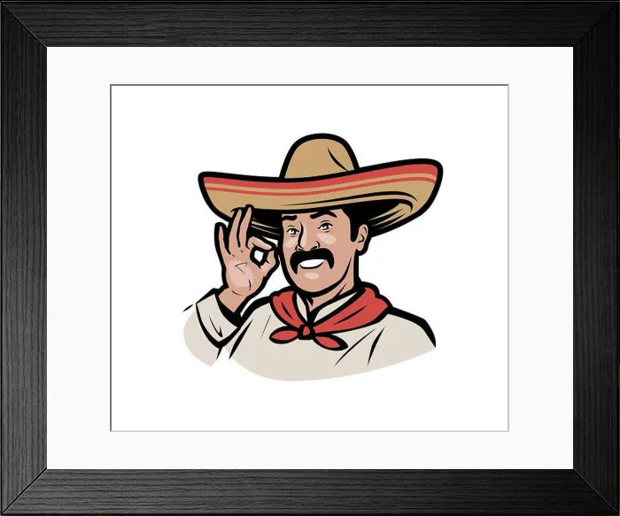 Framed Print : Mexican man in sombrero logo. Cartoon vector illustration Framed Print : Mexican man in sombrero logo. Cartoon vector illustration