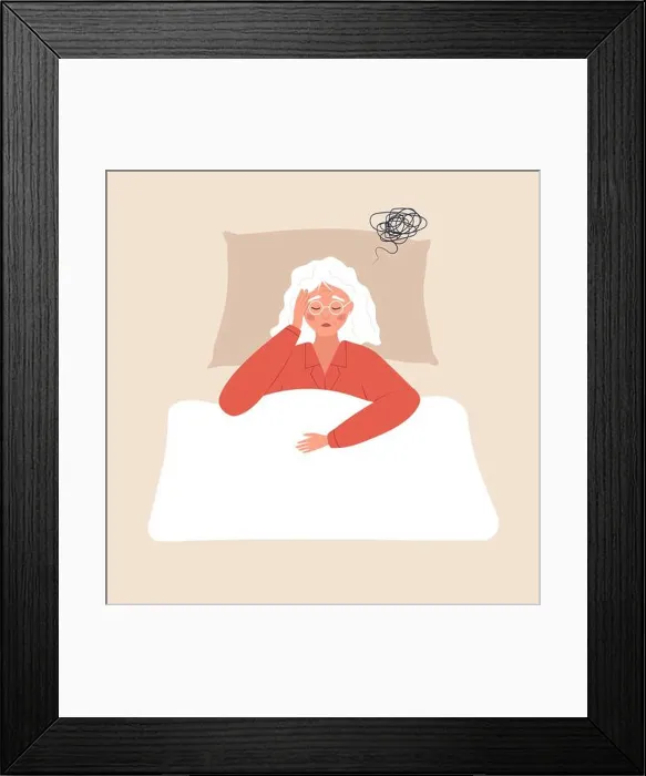 Framed Print : Insomnia concept. Tired elderly woman suffer from headache