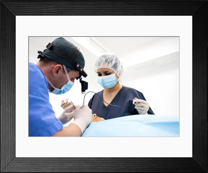 Framed Print : Plastic surgery operation, modifying the eye region in medical clinic