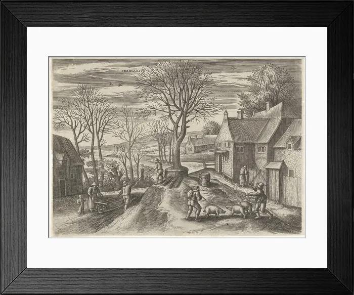 Framed Print : Februari, Julius Goltzius, after Gillis Mostaert (I)