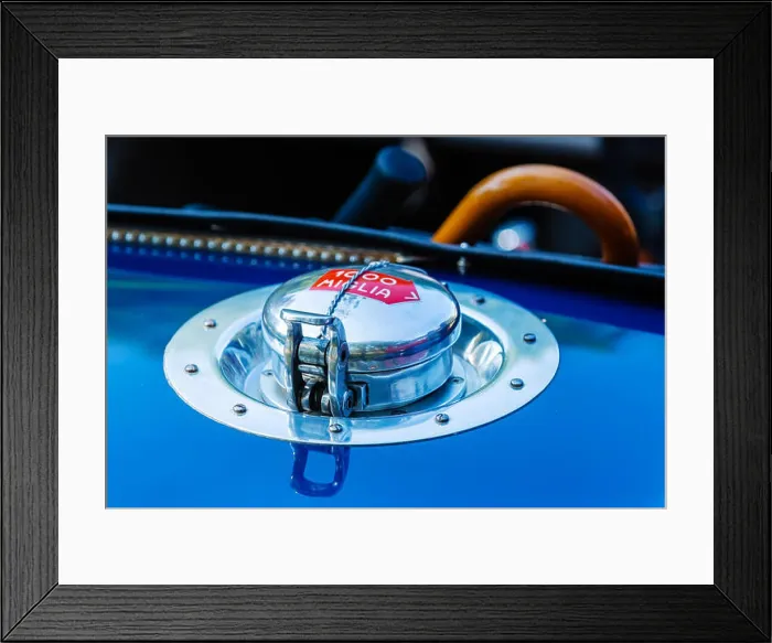 Framed Print : picture of a fuel filler port of a historical car with a mille miglia label, a legendary car race Framed Print : picture of a fuel filler port of a historical car with a mille miglia label, a legendary car race
