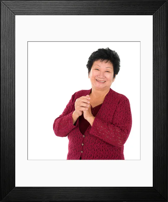 Framed Print : Chinese senior woman greeting Framed Print : Chinese senior woman greeting
