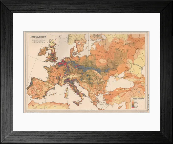 Framed Print : EUROPE: Population density. BARTHOLOMEW, 1924 vintage map Framed Print : EUROPE: Population density. BARTHOLOMEW, 1924 vintage map