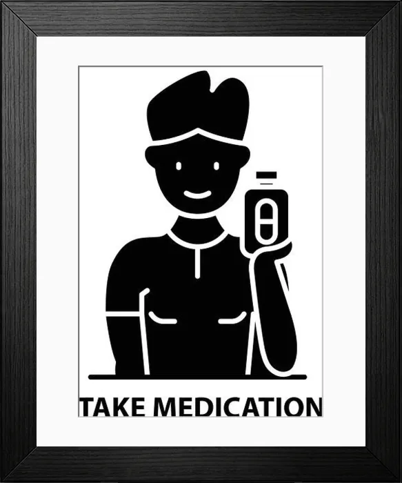 Framed Print : take medication icon, black vector sign with editable strokes, concept illustration Framed Print : take medication icon, black vector sign with editable strokes, concept illustration