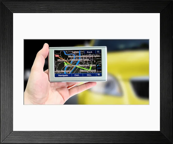 Framed Print : Gps in a man hand. Find your way ! Framed Print : Gps in a man hand. Find your way !