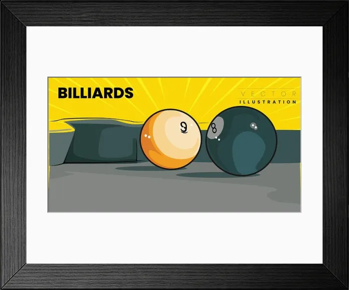 Framed Print : Action Shot Billiards Table Pool Cue and Balls vector illustration Framed Print : Action Shot Billiards Table Pool Cue and Balls vector illustration