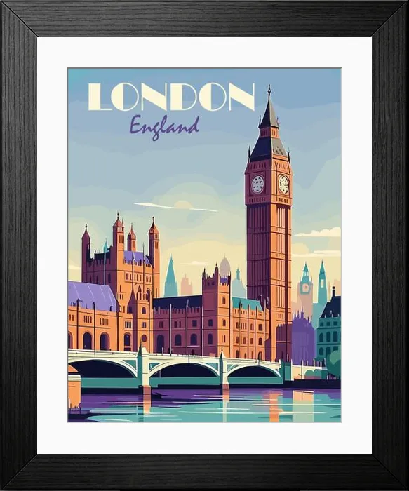 Framed Print : London, England Travel Poster with Big Ben vector Framed Print : London, England Travel Poster with Big Ben vector