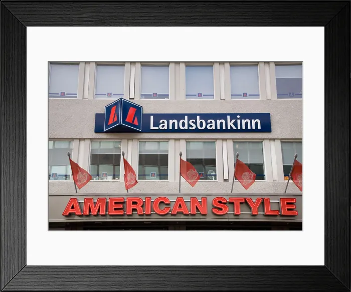 Framed Print : Iceland Reykjavík October 10; Iceland financial crisis. Landsbanki bank Headquarters, central Reykjavík