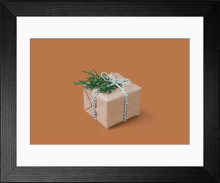 Framed Print : Christmas gift box on beige background Framed Print : Christmas gift box on beige background