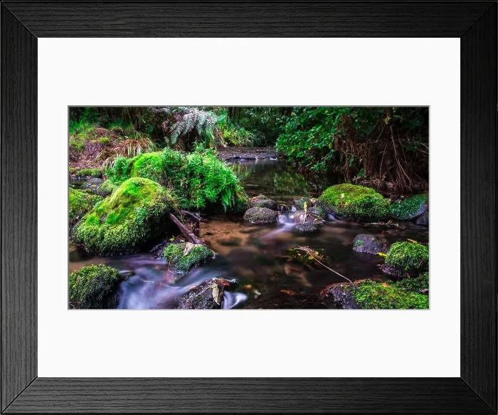 Framed Print : Water stream among the stones in the moss with long exposure, Mangakarengorengo river, McLaren falls, New Zealand Framed Print : Water stream among the stones in the moss with long exposure, Mangakarengorengo river, McLaren falls, New Zealand