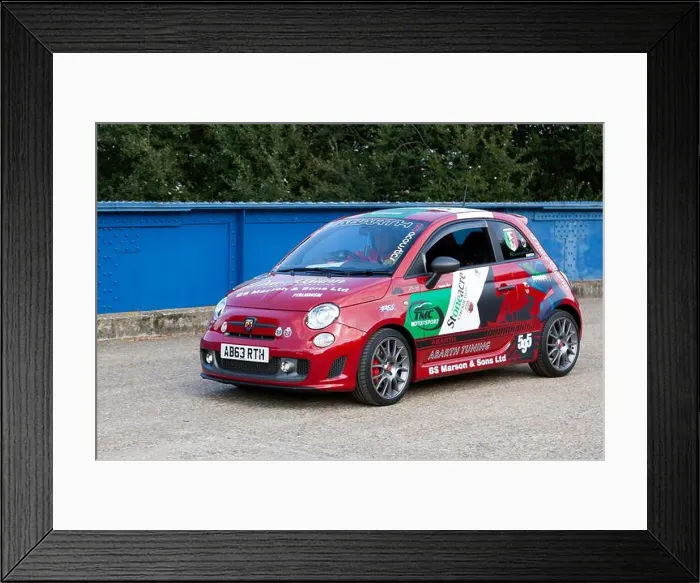 Framed Print : Three-quarters Front View of a Red, 2015, Arbarth 595, being demonstrated during the Brooklands Motorsport Day, 2025 Framed Print : Three-quarters Front View of a Red, 2015, Arbarth 595, being demonstrated during the Brooklands Motorsport Day, 2025