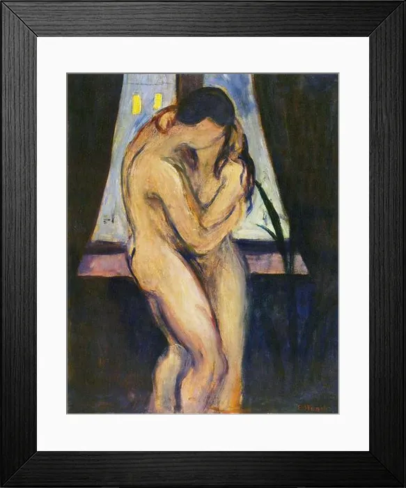 Framed Print : *The Kiss* (1896–1897) by Edvard Munch depicts an intimate moment between two figures Framed Print : *The Kiss* (1896–1897) by Edvard Munch depicts an intimate moment between two figures