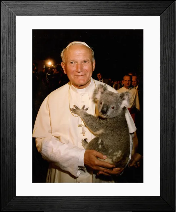 Framed Print : Karol Wojtyla, Pope John Paul II holding a koala Framed Print : Karol Wojtyla, Pope John Paul II holding a koala