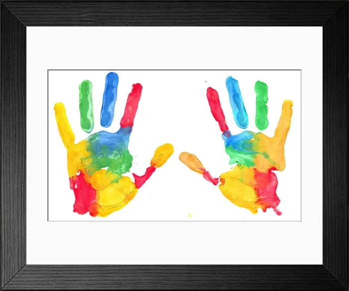 Framed Print : Multicolored hand print on white background Framed Print : Multicolored hand print on white background