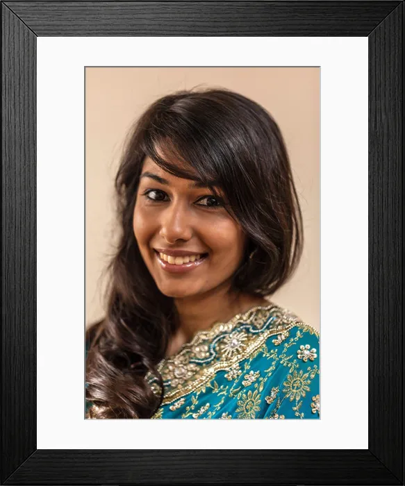 Framed Print : Headshot portrait of a beautiful Indian woman smiling Framed Print : Headshot portrait of a beautiful Indian woman smiling