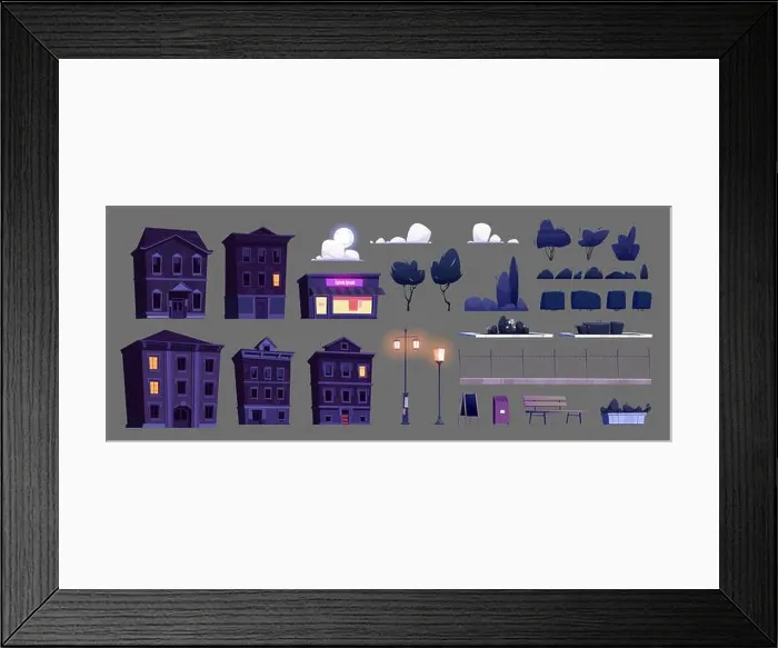 Framed Print : Night city constructor set of houses Framed Print : Night city constructor set of houses