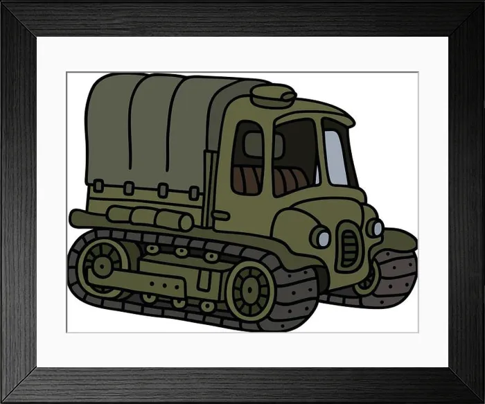 Framed Print : Hand drawing of a funny vintage artillery tractor Framed Print : Hand drawing of a funny vintage artillery tractor