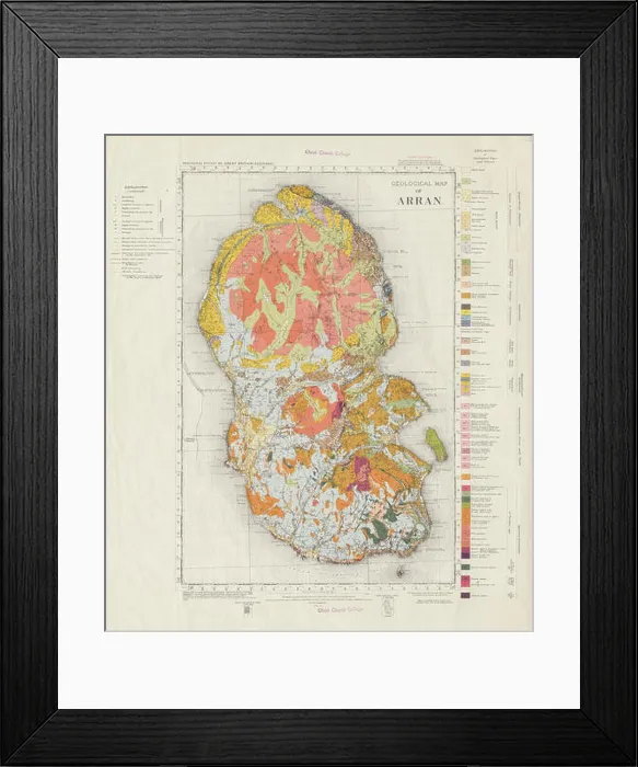 Framed Print : Geological map of Arran. Vintage geological survey map. Sheet. Scotland 1961 Framed Print : Geological map of Arran. Vintage geological survey map. Sheet. Scotland 1961