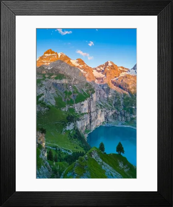 Framed Print : Aerial view of the sunset on the Oeschinensee Framed Print : Aerial view of the sunset on the Oeschinensee