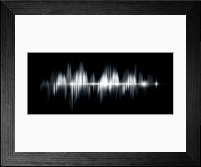 Framed Print : vector abstract background with a sound wave, black and white version. Element for design, template, banner Framed Print : vector abstract background with a sound wave, black and white version. Element for design, template, banner